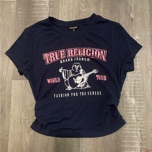 True Religion Navy Tee with Pink and White Graphic